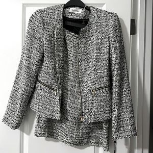 Calvin Klein black& white tweed suit set w/ jacket (4) and pencil skirt (2) NWT